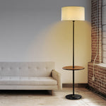 Mateo Modern Floor Lamp with Wooden Table Shelf + Black Italian Marble Base