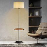 Mateo Modern Floor Lamp with Wooden Table Shelf + Black Italian Marble Base