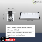 Supreme 10 watt Recessed COB Downlight(Outer -White, Inner - Black)