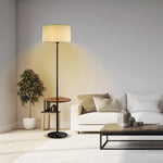 Mateo Modern Floor Lamp with Wooden Table Shelf + Black Italian Marble Base