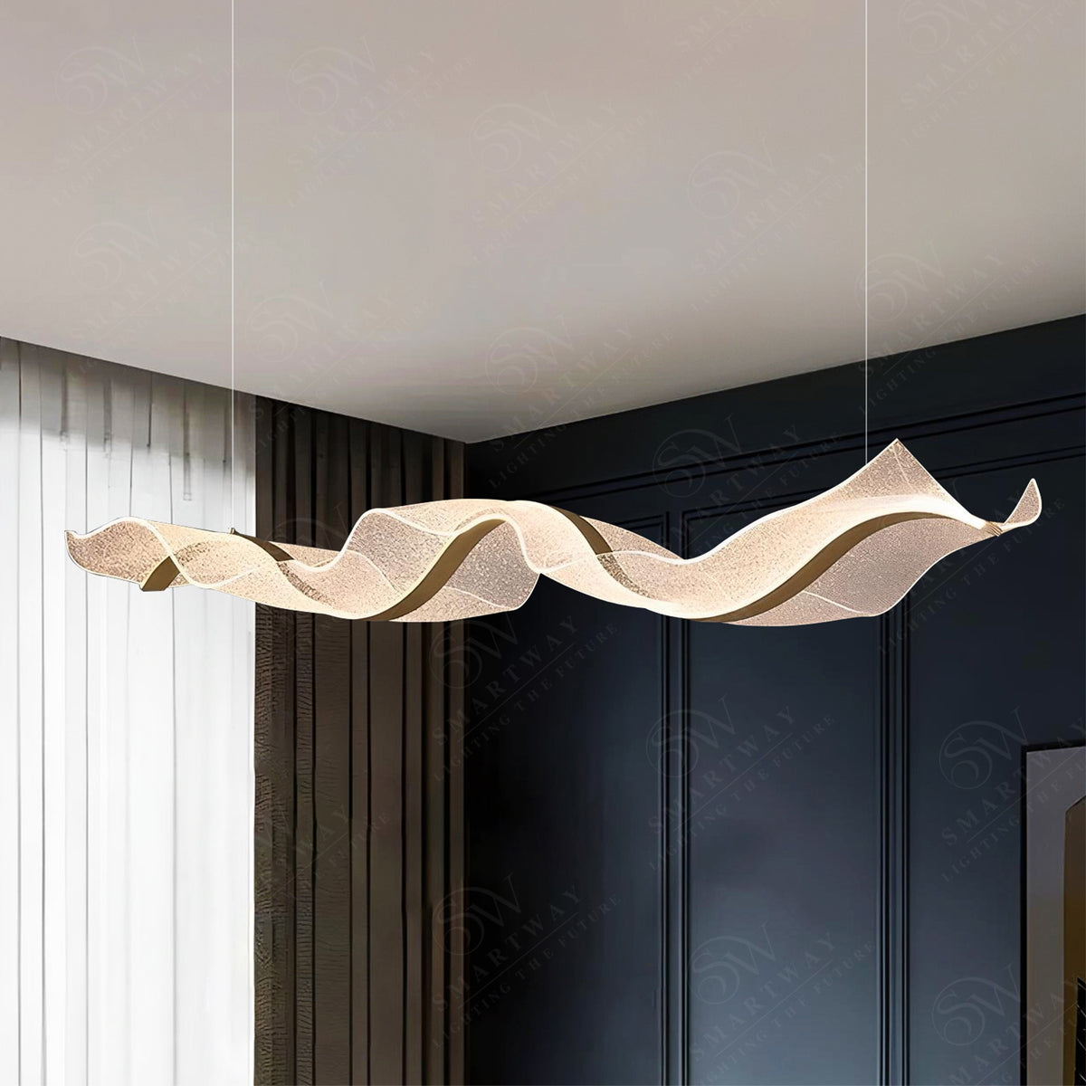 Glam Modern Wave Ribbon LED Ceiling Chandelier – Smartway Lighting