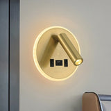 Rotatable USB Gold Bedside Wall Lamp