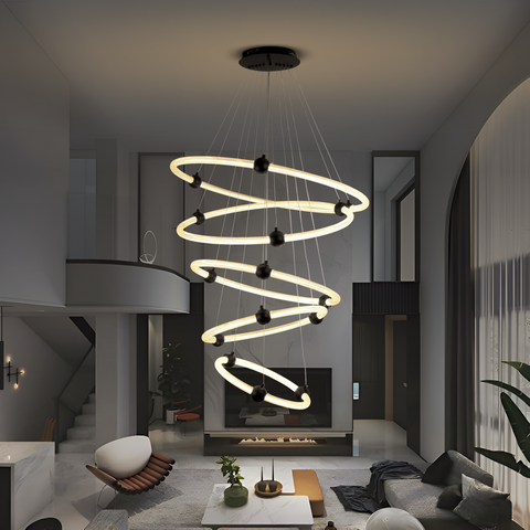 Mello Gold 5 Rings Double Height Smart Modern LED Chandelier