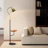 Clive Modern Floor Lamp with Wooden Table Shelf and Black Italian Marble Base