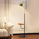 Clive Modern Floor Lamp with Wooden Table Shelf and Black Italian Marble Base