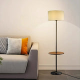 Mateo Modern Floor Lamp with Wooden Table Shelf + Black Italian Marble Base
