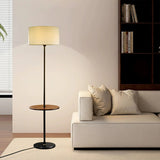 Mateo Modern Floor Lamp with Wooden Table Shelf + Black Italian Marble Base