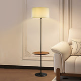 Mateo Modern Floor Lamp with Wooden Table Shelf + Black Italian Marble Base