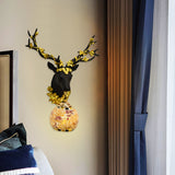 Flora Deer Head Wall Lamp with LED Light and Crystal Ball