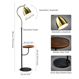 Clive Modern Floor Lamp with Wooden Table Shelf and Black Italian Marble Base